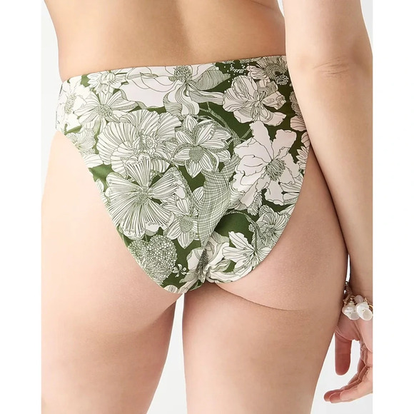 J.‎ Crew High-rise cheeky bikini bottom in Liberty Linear Canteen Green Medium - Picture 2 of 10
